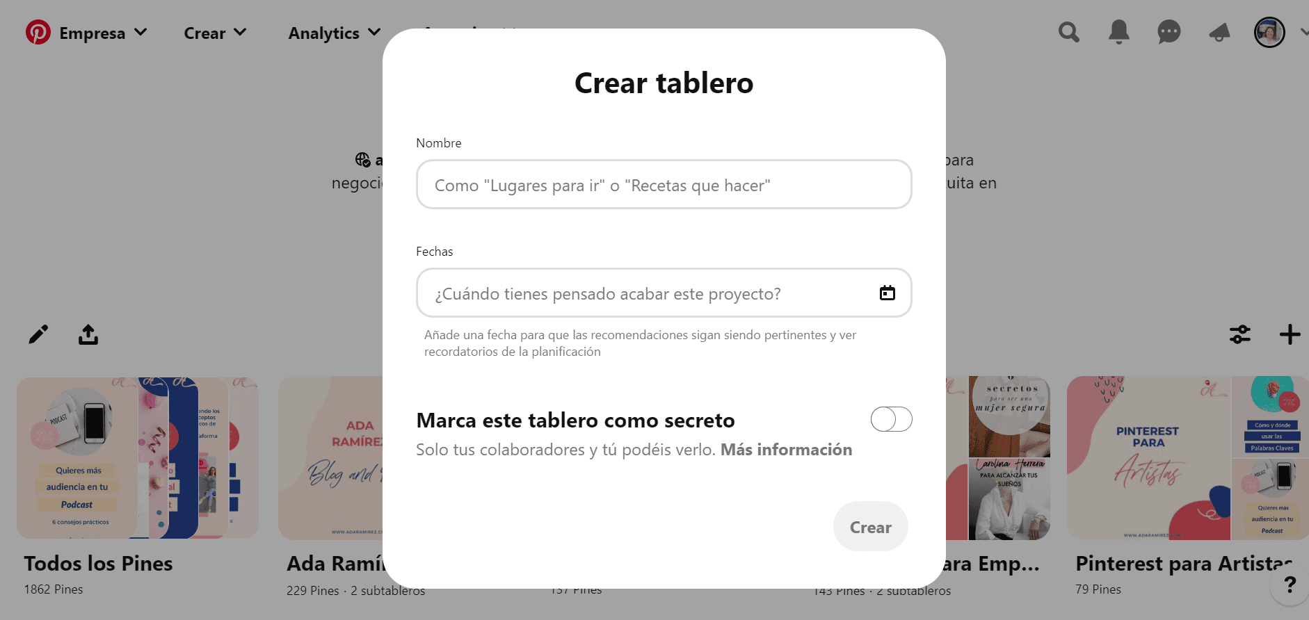 Cómo crear tus tableros en Pinterest