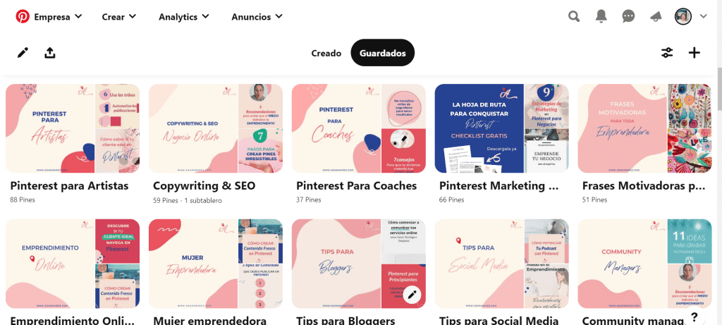 Tableros en Pinterest para negocios