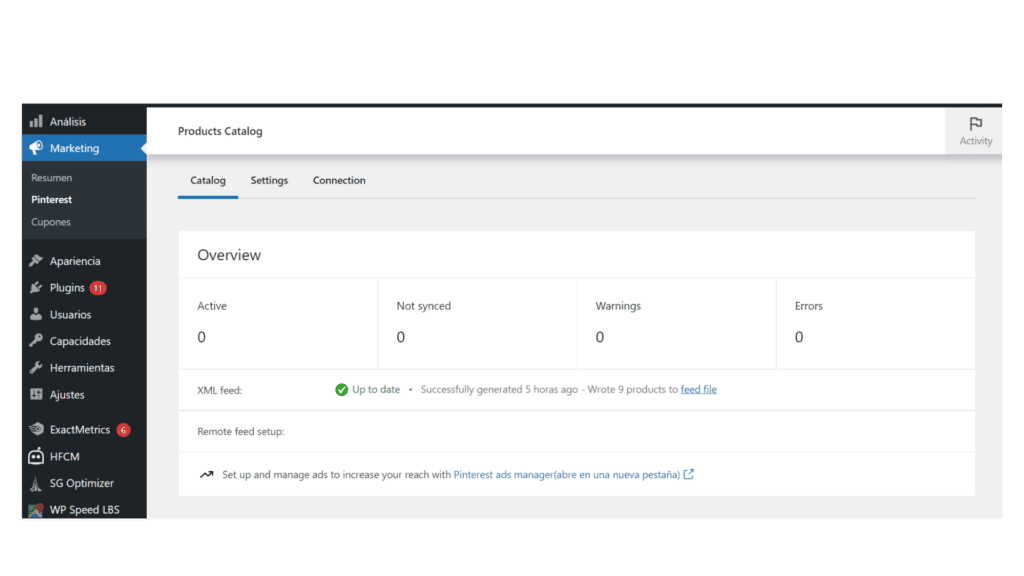 Cómo conectar el catalogo de Pinterest para wocomerce
